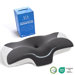 H&D Ergonomic Cervical Memory Foam Pillow – Orthopedic Contour Sleeping Support for Neck and Shoulder Pain Relief – Odorless Bed Pillow for Side, Back, and Stomach Sleepers with Washable Cooling Case