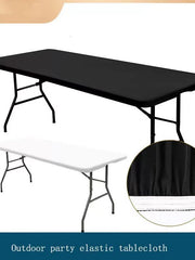 Stretchy Spandex 6FT Black Tablecloth for 6 Foot Folding Tables Rectangular Fit Washable Protective Cover for Parties Weddings Cocktails Banquets Festivals Indoor Outdoor