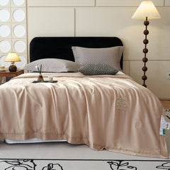 H&D Cooling Blanket Delicate Embroidery 100% Tencel Quilted Blanket Hypoallergenic Thin Comforter Bed Cover Silk All-Season Soft Cozy Home Decor Luxurious, Gift for women, 78 x 90 inch