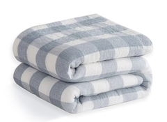 H&D Classic Blue Checkered 100% Cotton Blanket, Soft Cozy Breathable Warm, Hypoallergenic Throw Blanket, for Couch Office Bed Camping Travel Multi Purpose, Gift for All Seasons