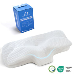 H&D Ergonomic Cervical Memory Foam Pillow – Orthopedic Contour Sleeping Support for Neck and Shoulder Pain Relief – Odorless Bed Pillow for Side, Back, and Stomach Sleepers with Washable Cooling Case