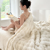 H&D Fluffy 380g Faux Rabbit Fur Throw Blanket, Breathable and Light Weight for Bed Sofa or Couch, Comfy Warm blanket for Winter, Soft fleece-lined back, Home or Dorm Decor Blanket, Hypoallergenic, Gifts for Girls and Women, Machine Washable