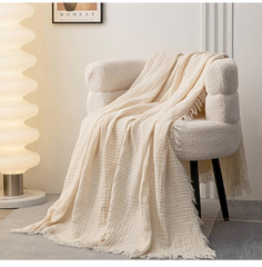 H&D Cooling Blanket 100% Cotton 3 Layer for Couch and Bed, Hypoallergenic Fabric, 24"X47" Soft Lightweight and Breathable for All Seasons, White and Decorative, Gift for women and girls Versatile