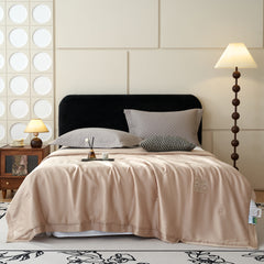 H&D Cooling Blanket Delicate Embroidery 100% Tencel Quilted Blanket Hypoallergenic Thin Comforter Bed Cover Silk All-Season Soft Cozy Home Decor Luxurious, Gift for women, 78 x 90 inch