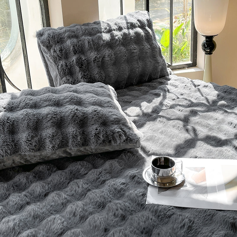 Faux rabbit fur pillowcase pair in grey