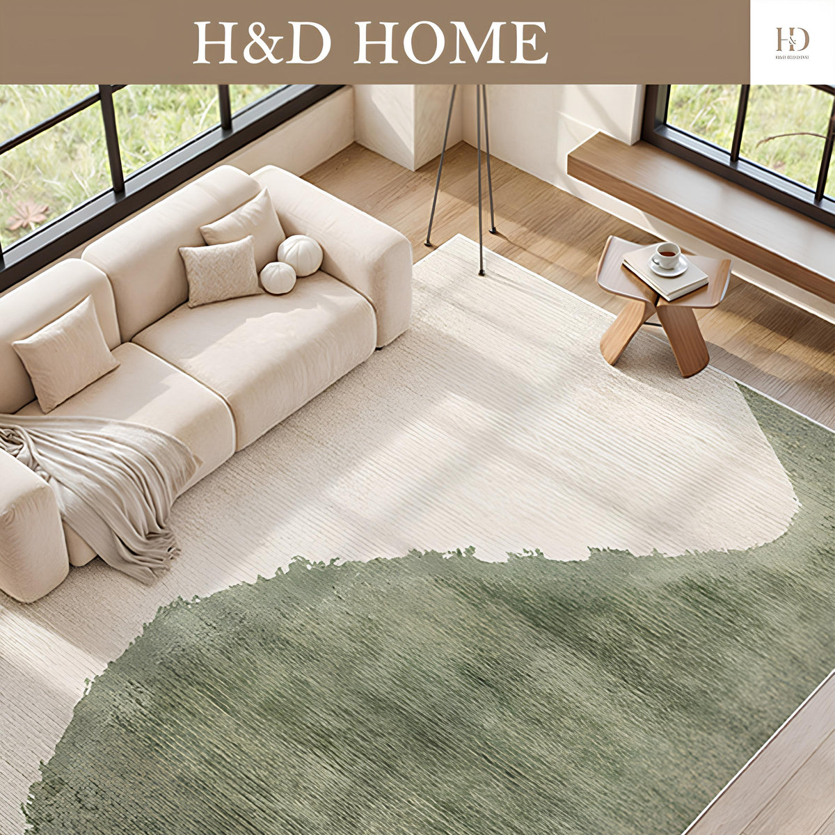 Faux cashmere low-pile area rug in lite green